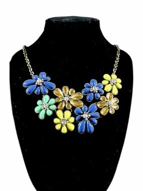 J.Crew – Statement Floral Bib Necklace – Multicolor Enamel Gold Tone – Sz. OS